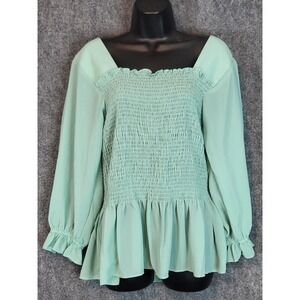 Wondershop 3XL‎ Womens Mint Green Smocked Peplum Blouse Square Neck Cottagecore